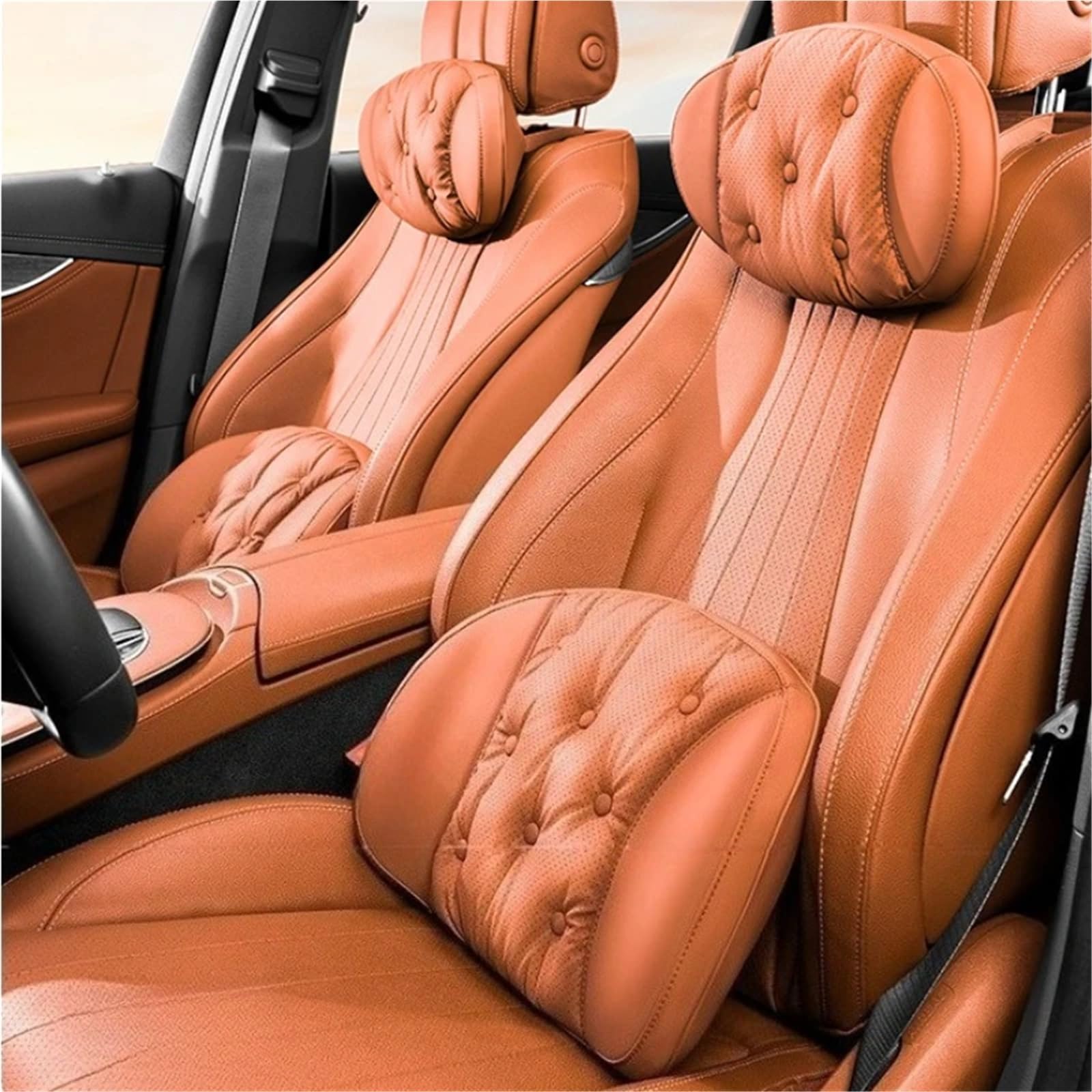 Reposacabezas Coche Reposacabezas universal de cuero Nappa para coche y cojín de soporte lumbar, accesorios para coche cómodos(Brown - Lumbar)