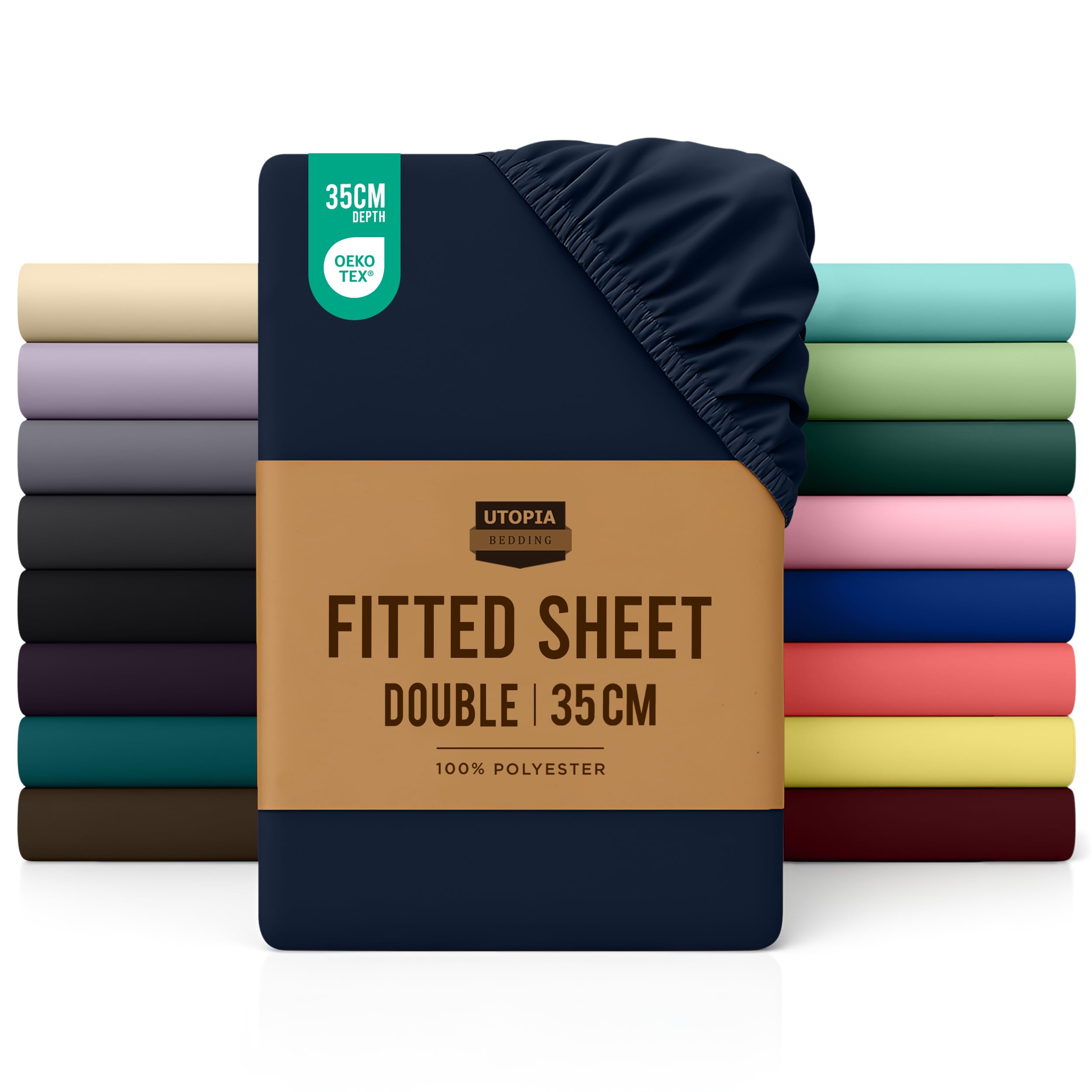 Utopia Bedding Fitted Sheet Double, Navy - Deep Pocket 14 inch (35 cm) - Easy Care - OEKO-TEX Certified - Soft Brushed Microfibre Fabric - Shrinkage and Fade Resistant - Bottom Sheet