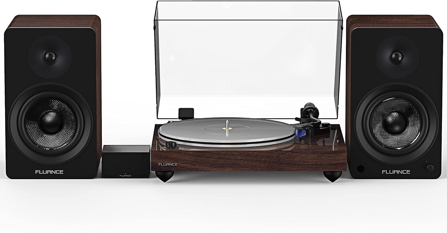 Reference RT85 High Fidelity Vinyl Turntable with PA10 Phono Preamp and Ai61 Powered 6.5" Bookshelf Speakers, Ortofon 2M Blue Cartridge, 120W Class D Amplifier, Bluetooth (Natural Walnut)