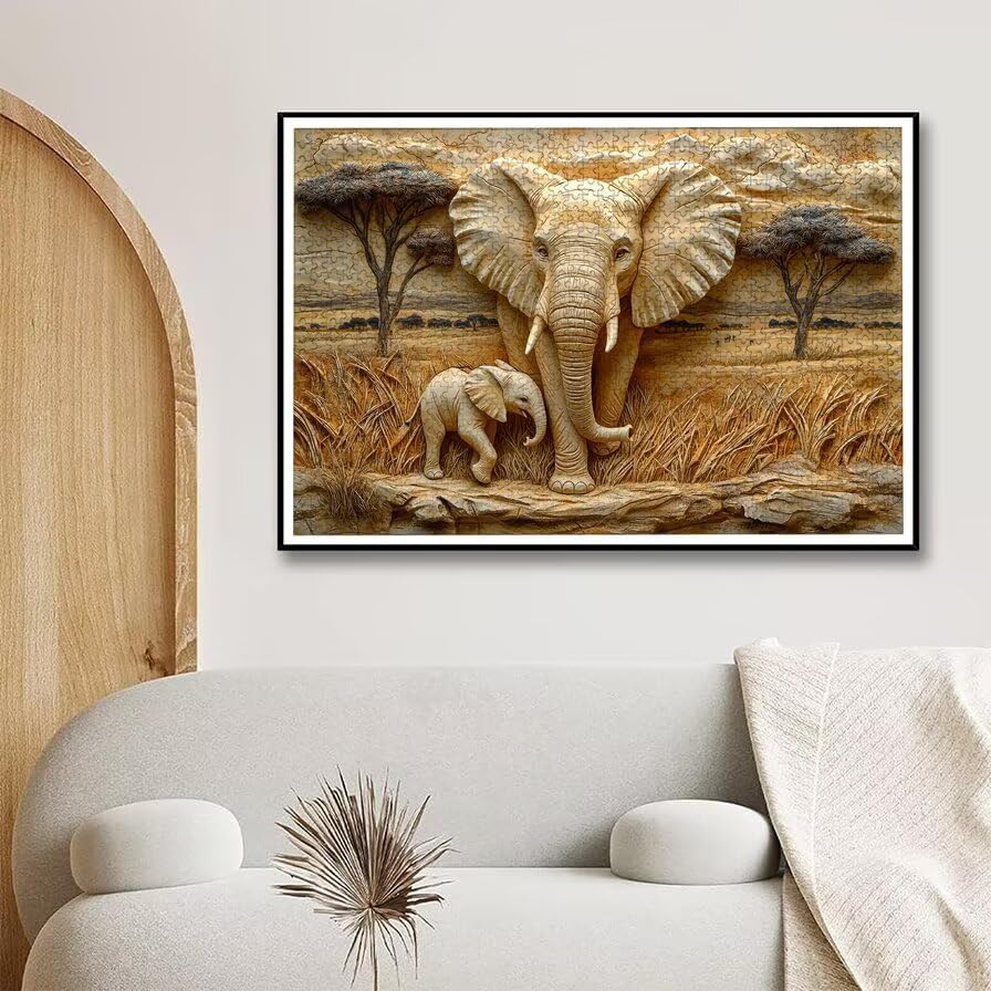 Puzzle 5000 Teile Afrika, Elefant Puzzle 5000 Teile Erwachsene, Holzpuzzle Erwachsene mit Exquisiter Verpackungsbox, Klassische Puzzles für Die Ganze Familie, Holzpuzzle für Geschenke, Dekor, -5182