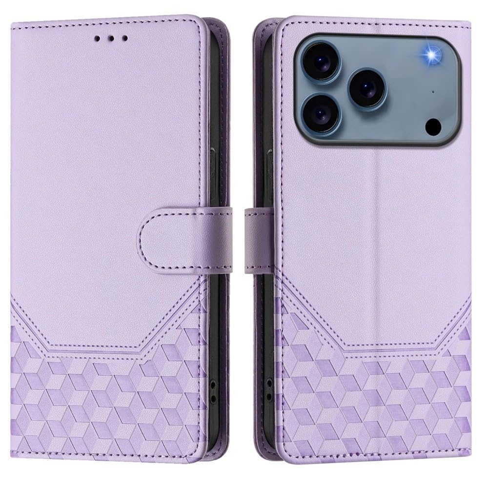 Étui en cuir compatible iPhone 17 Air violet clair losange à rabat magnétique