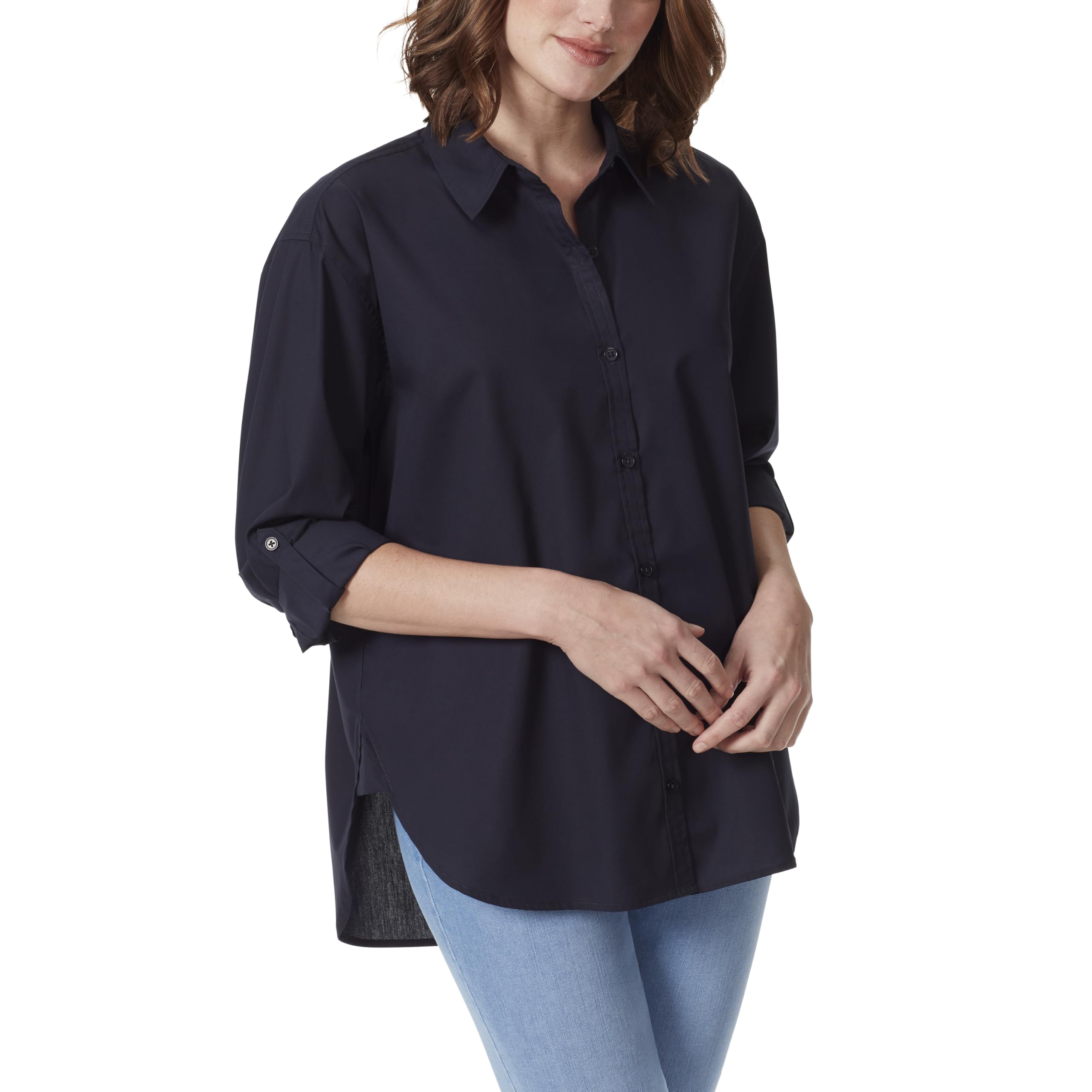 Gloria Vanderbilt Women's Amanda Oversized Button Down Shirt with Roll-tab Sleeves, Midnight Affair, XL