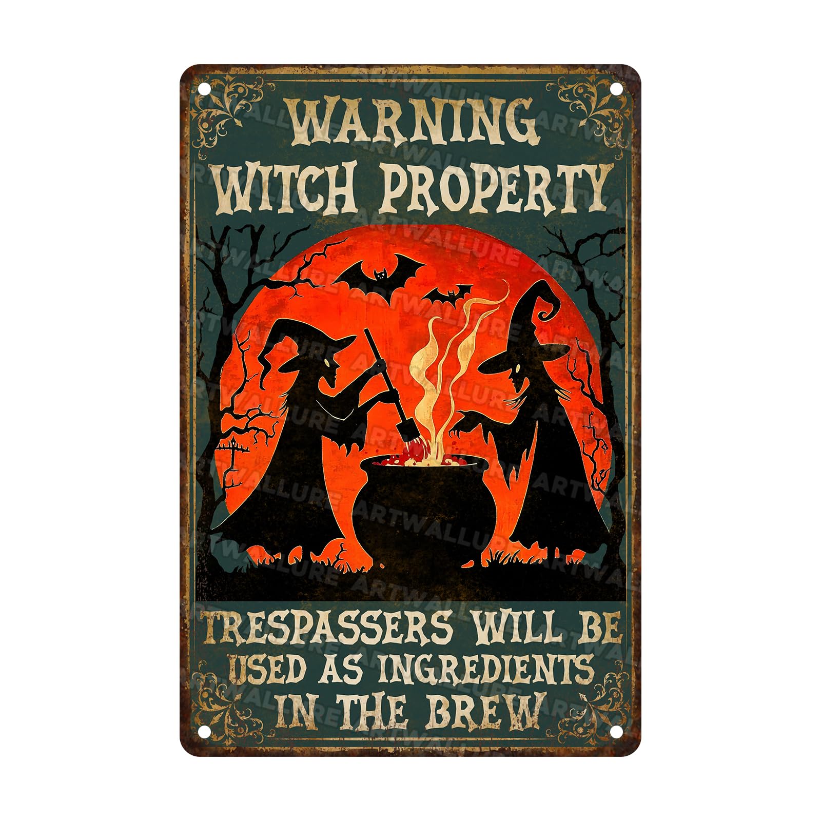 Witch Property Warning Vintage Sign Halloween Witch Metal Tin Sign for Home Bar Kitchen Hotel Dining Room Coffee 8x12inch