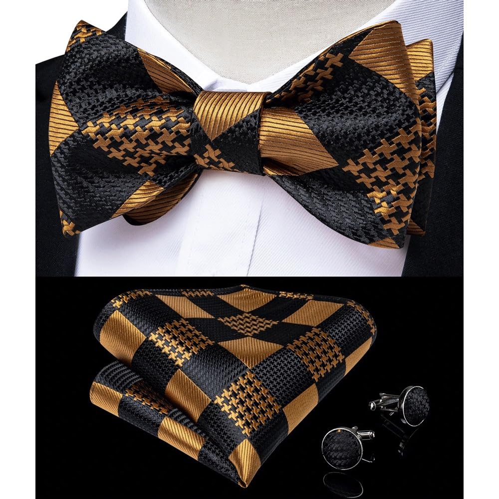 JFDBGU Self Tie Bow Tie Handkerchief Cufflinks Set Silk Bowknot Formal Wedding Party Cravat