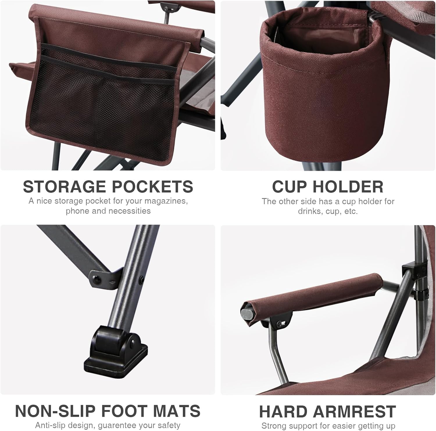 EVER ADVANCED Oversized Folding Camping Chair, for Adults Heavy Duty Lawn Chair with Side Pockets, Portable Collapsible Quad Chair for Outside, Support Up to 500lbs, Red - Image 7