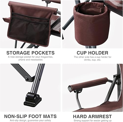 Miniatura 7 de EVER ADVANCED Silla de campamento plegable de gran tamaño, para adultos, silla de césped resistente con bolsillos laterales, silla cuádruple