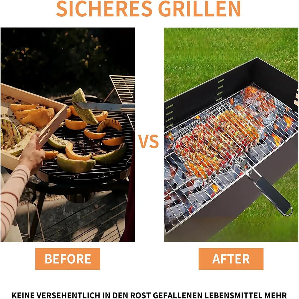 Griglia portatile in acciaio inox – griglia pieghevole per pesce e verdure, accessori antiruggine per barbecue all'aperto, campeggio e giardino, accessori essenziali per barbecue