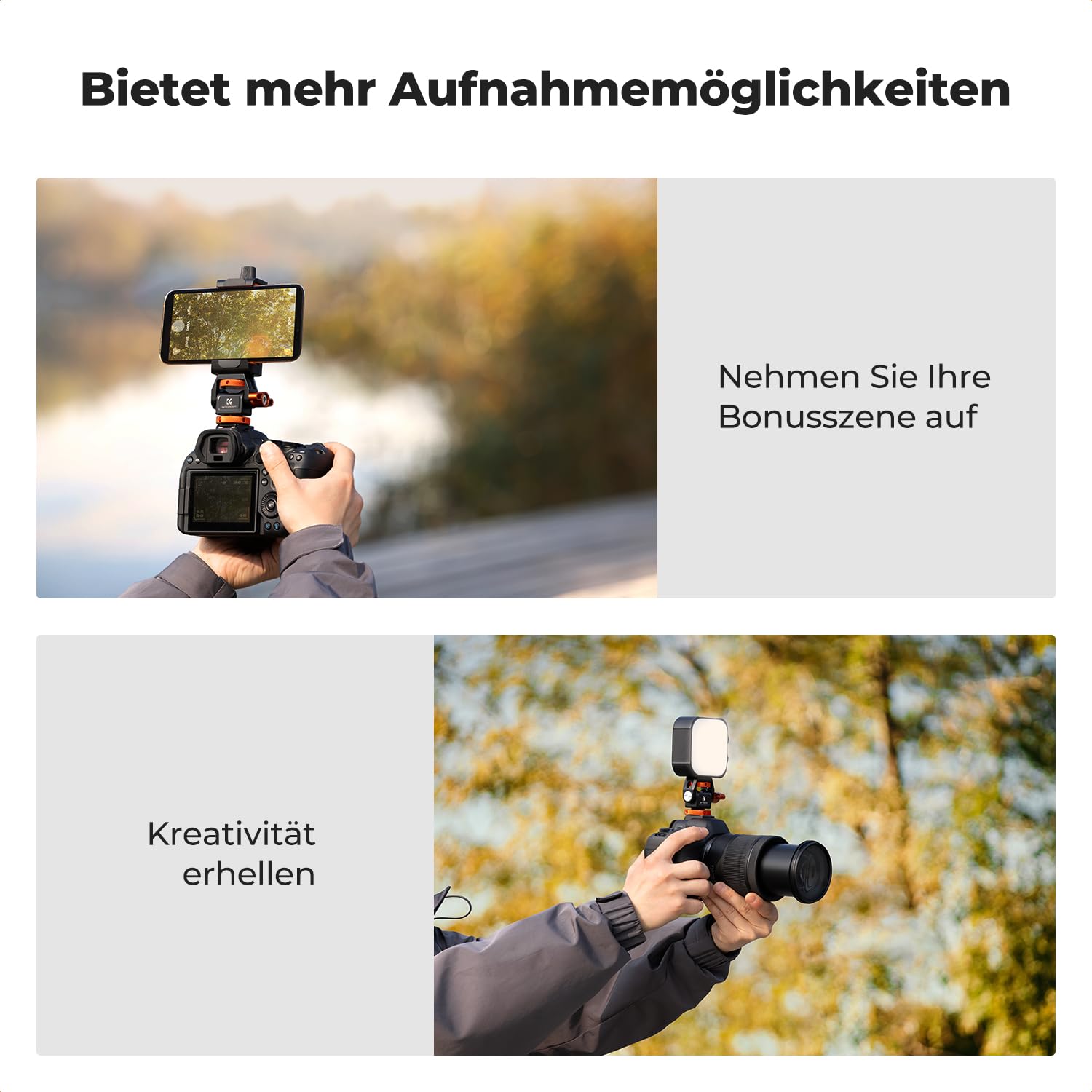 K&F Concept Kamera Monitor Mount mit Kaltschuhadapter, Verstellbarer Monitor Mount halterung, 360° drehbar und 180° neigbar, mit Rändelschraube, Anti-Twist-Design, für blitzschuhadapter und Cage Käfig