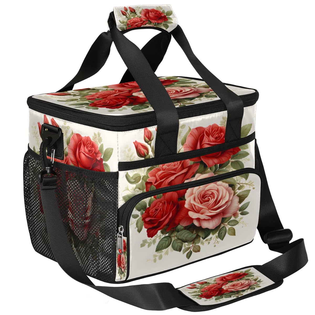 Flowers Insulated Picnic Backpack Lunch Box for Women Men Picnic Basket Tote Lunch Bag Picnic Bag Portable Lunch Bags for Picnic, Beach, Work, Trip,Office, Camp Blooming Red Roses