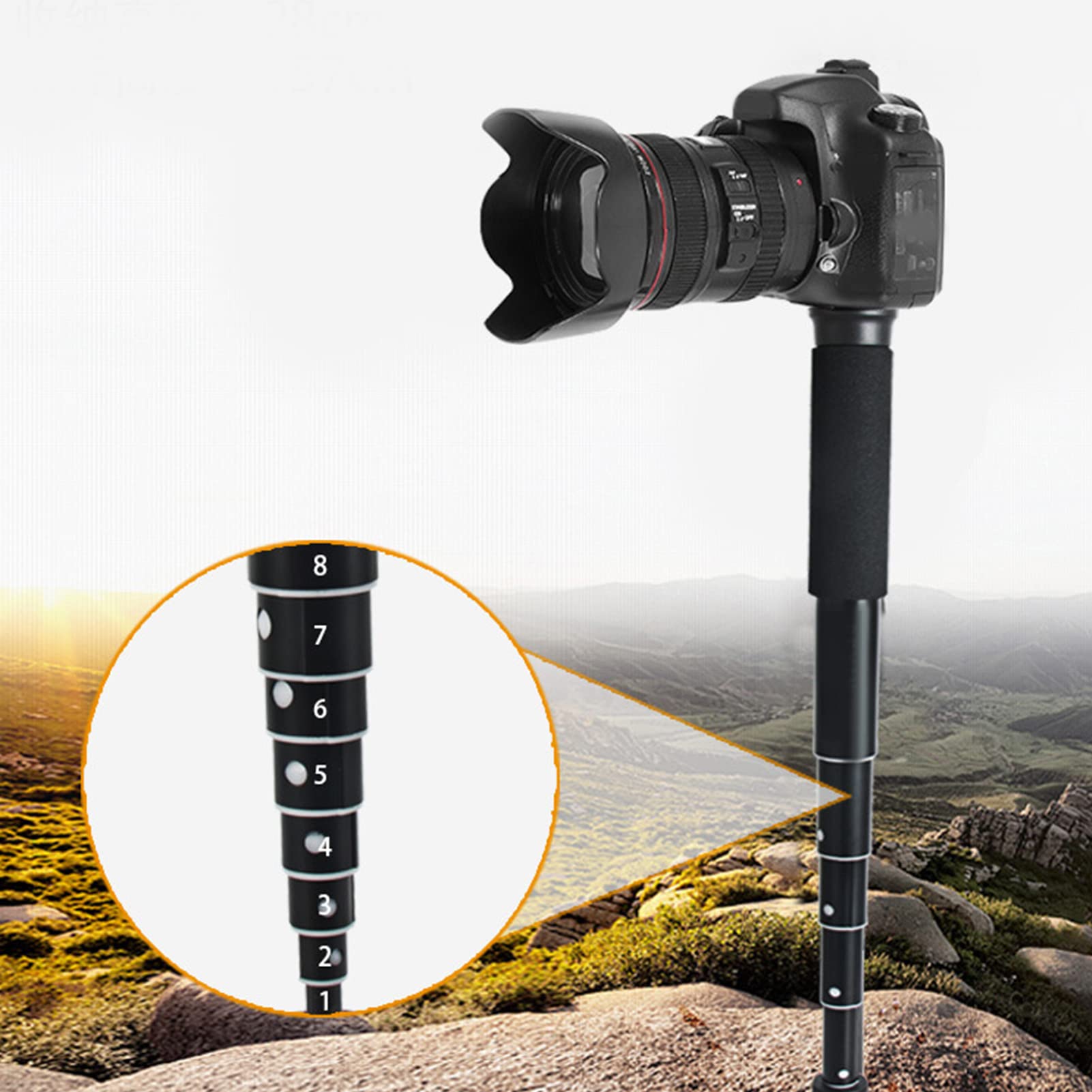Monopode pour Appareil Photo en Alliage D'aluminium 8 Sections Réglables De 28 À 157 Cm Idéal pour Selfie en Plein Air Randonnée Et Vidéo Portable