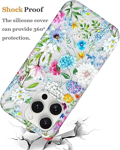 Miniatura 6 de J.west Funda compatible con iPhone 15 Pro Max 6.7, suave, a prueba de golpes, bonita funda protectora floral para mujer, diseño de patrón de flores