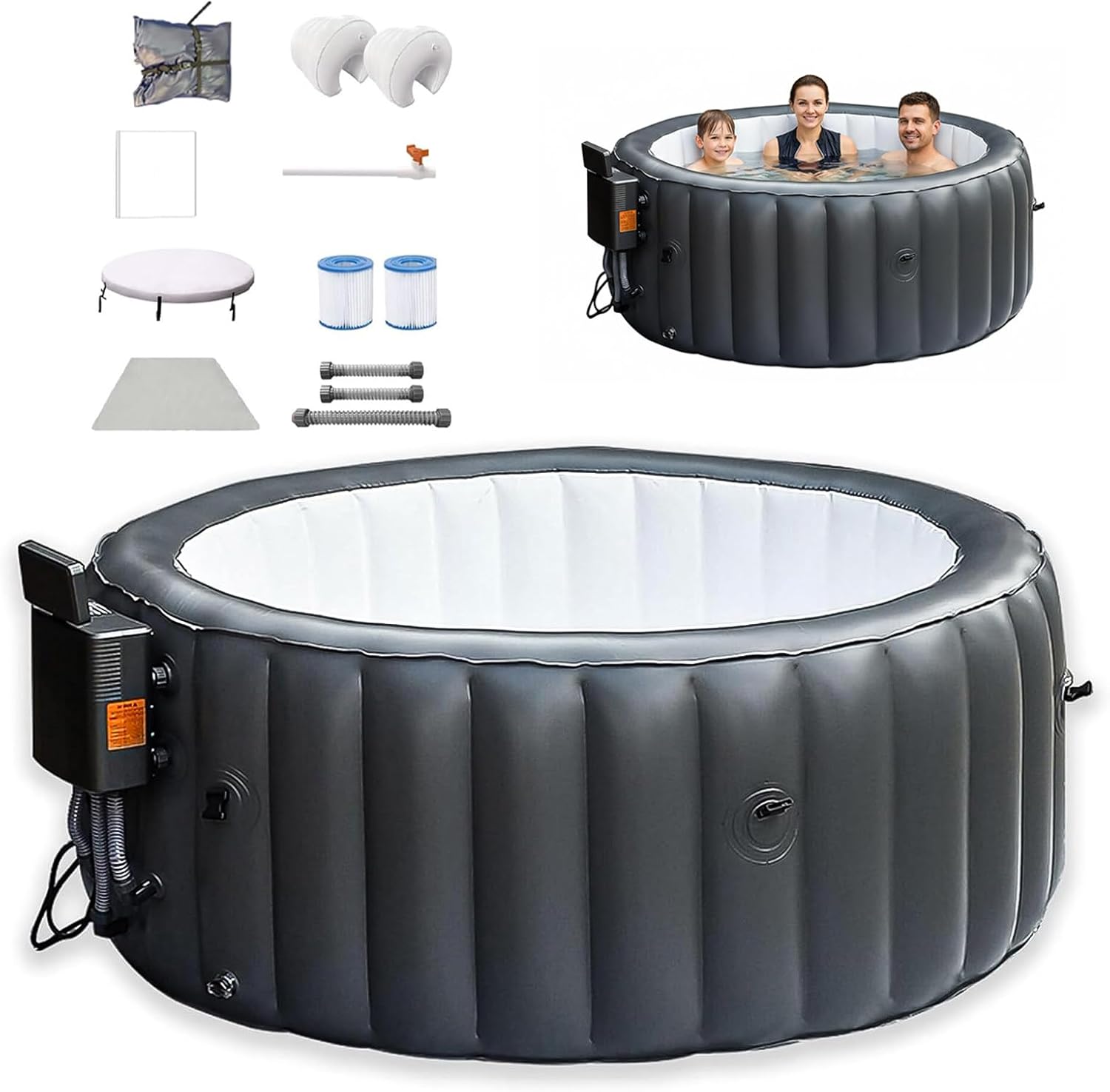 Inflatable Hot Tub, Outdoor Hot Tubs 3 to 4 Person, Portable Blow Up Spa Square Portable Hot Tub, Heats Up to 42°C/104°F, 150 Soothing Bubble Air Jets, 6-Color Ambient Light Changing
