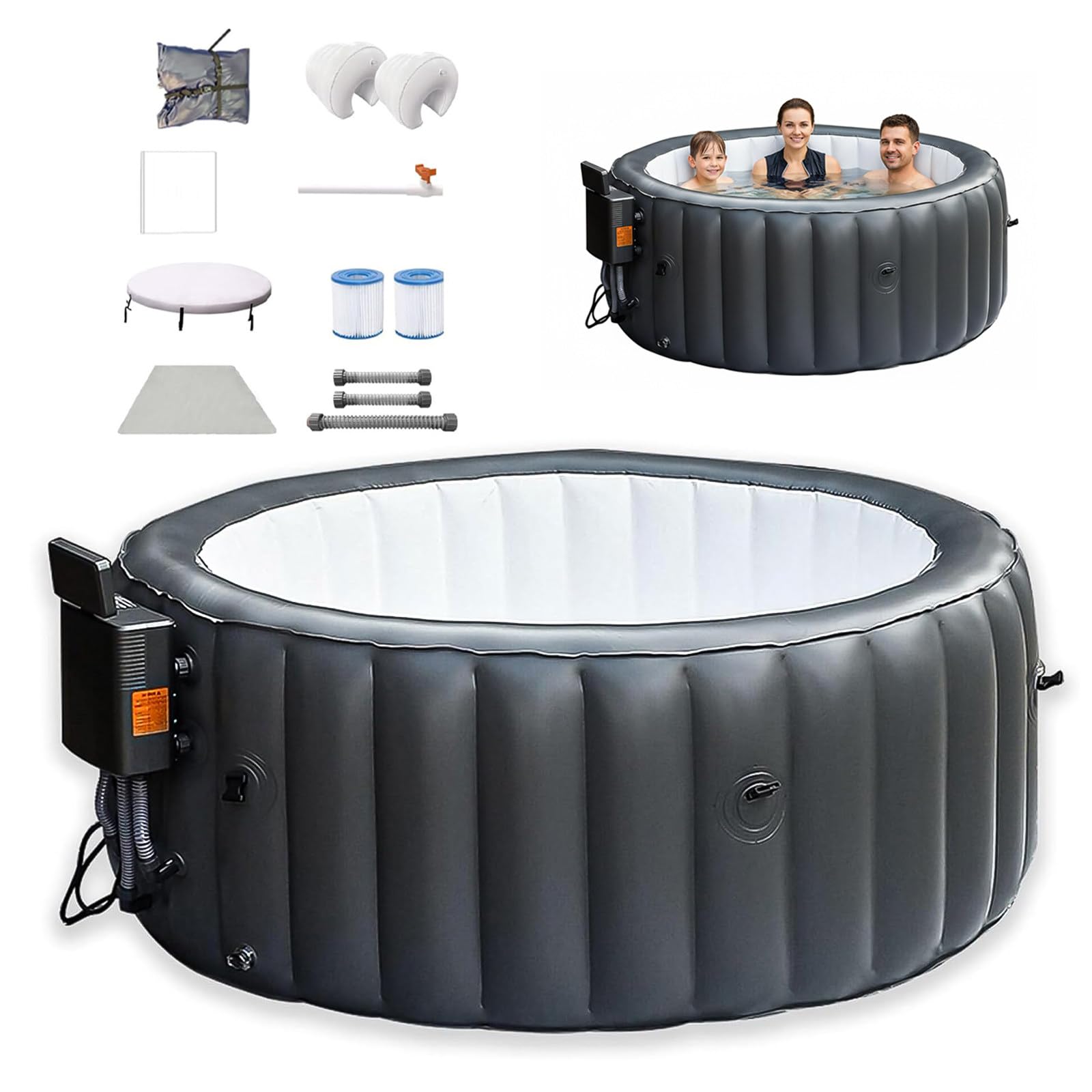 Jacuzzi Gonfiabile, Jacuzzi da Esterno 3-4 Persone, Spa Quadrata Portatile Gonfiabile, Riscalda Fino a 42°c/104°f, 150 Rilassanti Getti d'Aria, Luce Ambientale a 6 Colori