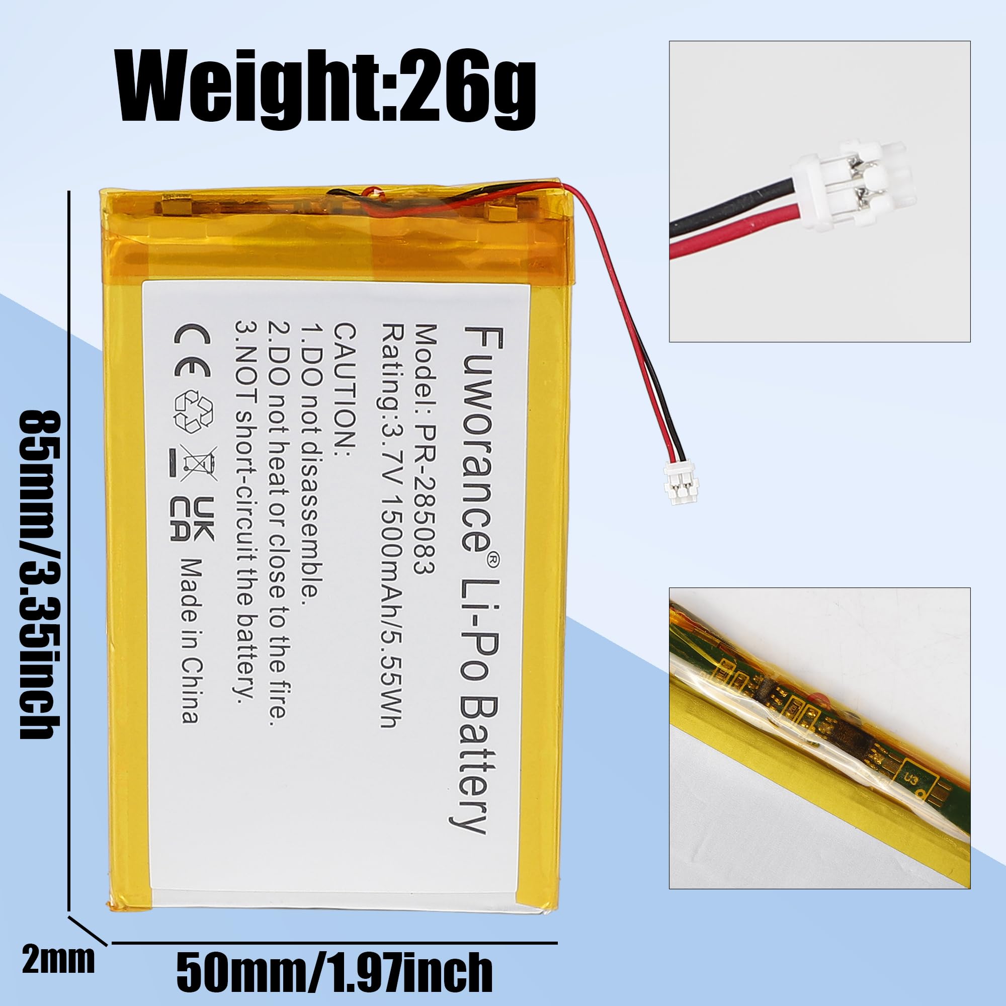 1500mAh 3.7V PR-285083 Batteria Compatibile con Kobo Aura/Glo HD/H2O/per Pocketbook 631 Touch HD/per Barnes & Noble Nook Glowlight Plus 2015/per Noble BNRV510/per Tolino Shine 2 HD/3