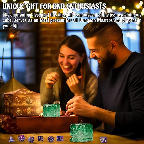 Miniatura 7 de Cárcel de dados de cubo gelatinoso de calavera  Soporte de dados de resina translúcida y jaula  Accesorios y regalos perfectos para jugadores de rol