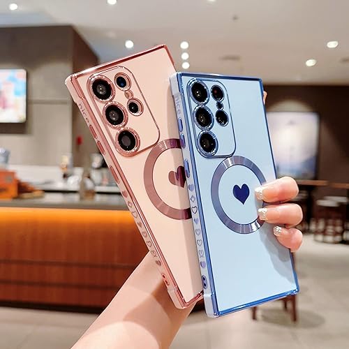 Miniatura 4 de Funda para Samsung Galaxy S23 Ultra compatible con MagSafe, funda magnética chapada de lujo, protección completa de la lente de la cámara, lindo
