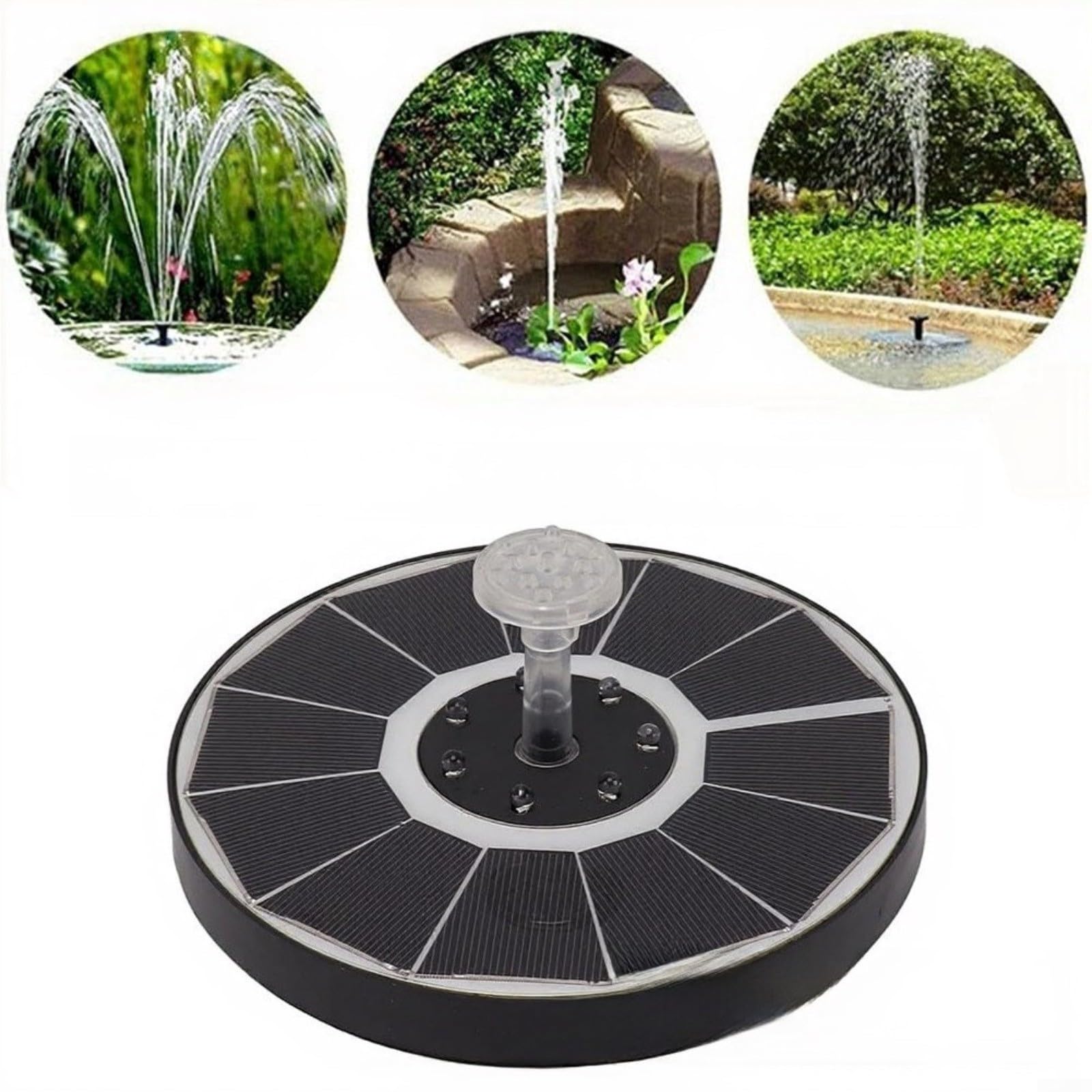 Fontana galleggiante solare per esterni con 8 luci LED RGB, 3 ugelli e flusso d'acqua personalizzabile per giardino o patio (ugello trasparente)