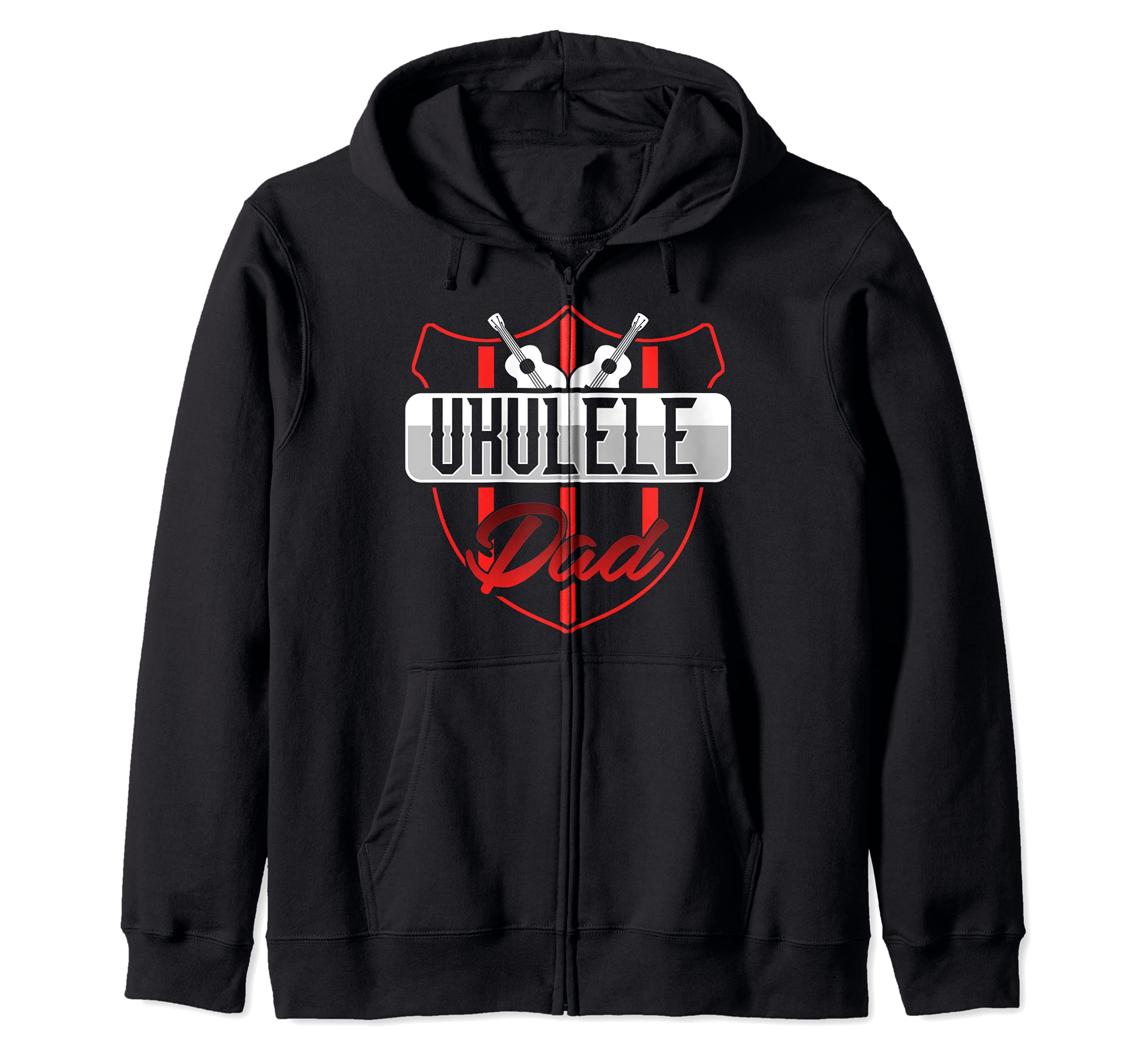 Ukulele Dad Uke Guitar Acoustic Hawaiian Musician Hawaii Zip Hoodie, Black