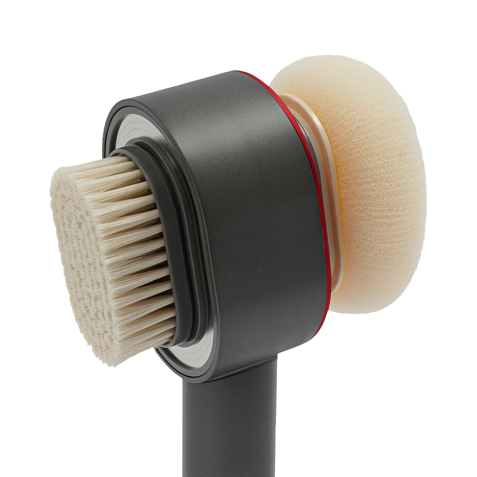 Alcachofa de ducha 3 en 1 con cepillo y esponja, cabezal de ducha con filtro de cambio para agua más pura, ahorro de agua, alta presión, conector G1/2" (gris)