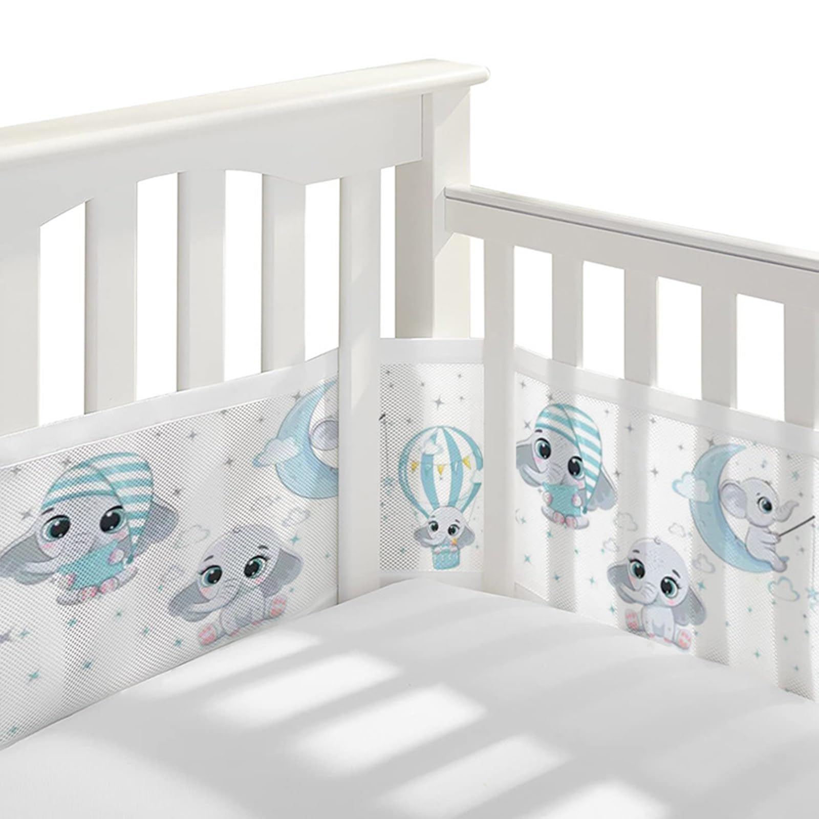 Bizcasa 2 Stück Bettumrandung Babybett,Babybett Umrandungen Breathable Netzgewebe Umrandungen,4-Seitiges Netzfutter, Kinderbett Schutz für Kinderbetten-Verstellbar,Abnehmbar -340cmx30cm + 160cmx30cm
