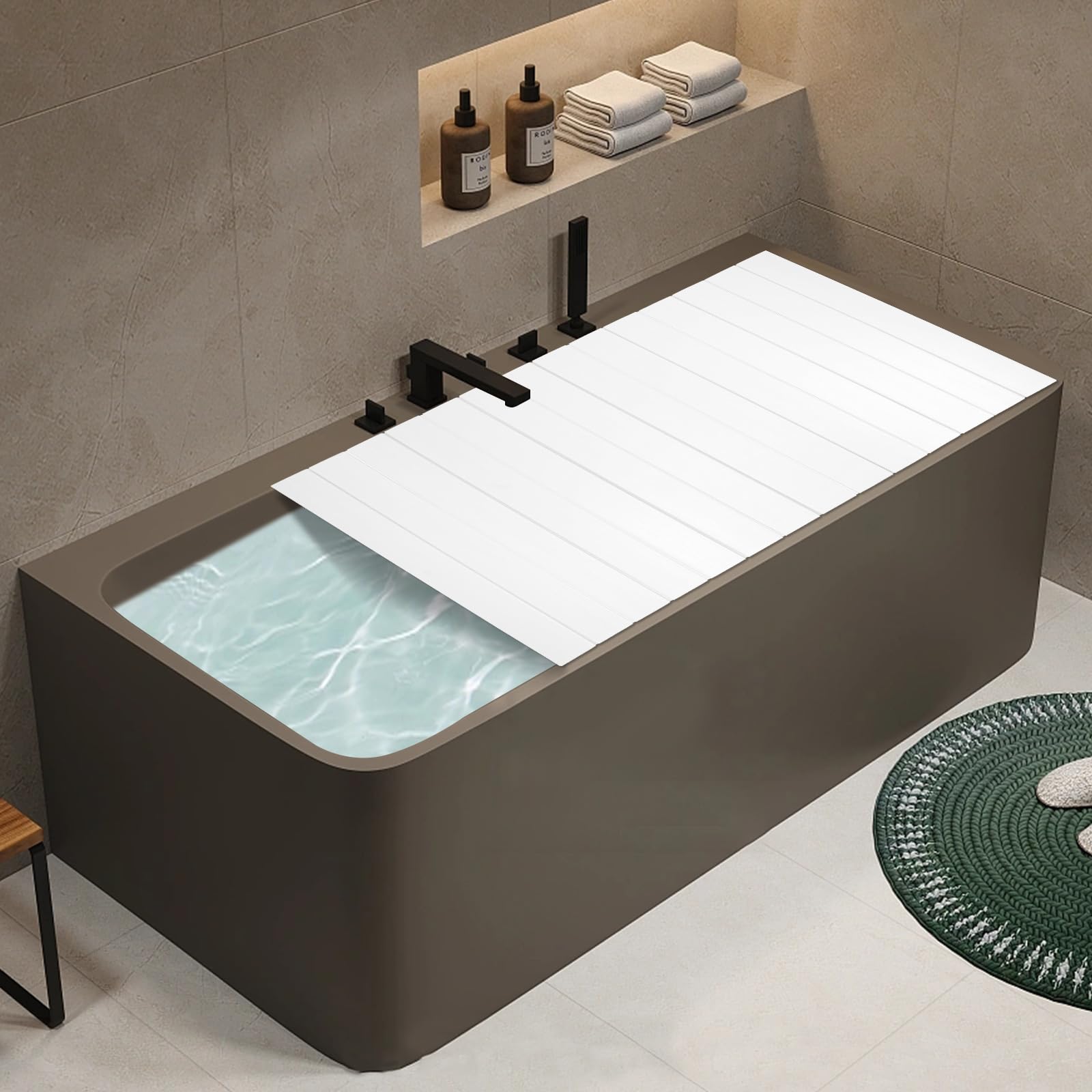 Foldable Bathtub Cover, White Bathtub Tray, Tub Cover for Bathtub, 59''L x 27.6'' W, Bath Insulation Cover, PVC Bathtub Cover Bathtub Lid for Salons, Hotels, Homes, Spa