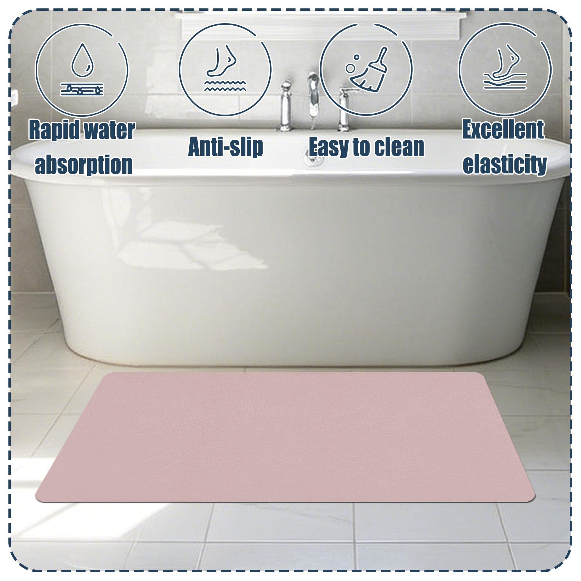 Alfombra de Baño 115 x 116 cm Super Absorbente Alfombrilla de Baño Absorbente de Piedra Higiénico y Funcional para Bañera, Ducha, Cuarto de y Cocina, Rosa
