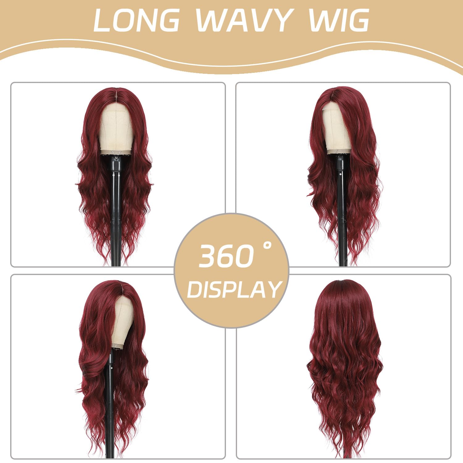 Burgundy Wig for Women Long Wavy Red Wig Middle Part 26 Inch Wigs Heat Resistant Synthetic Wig for Daily Use - Image 3