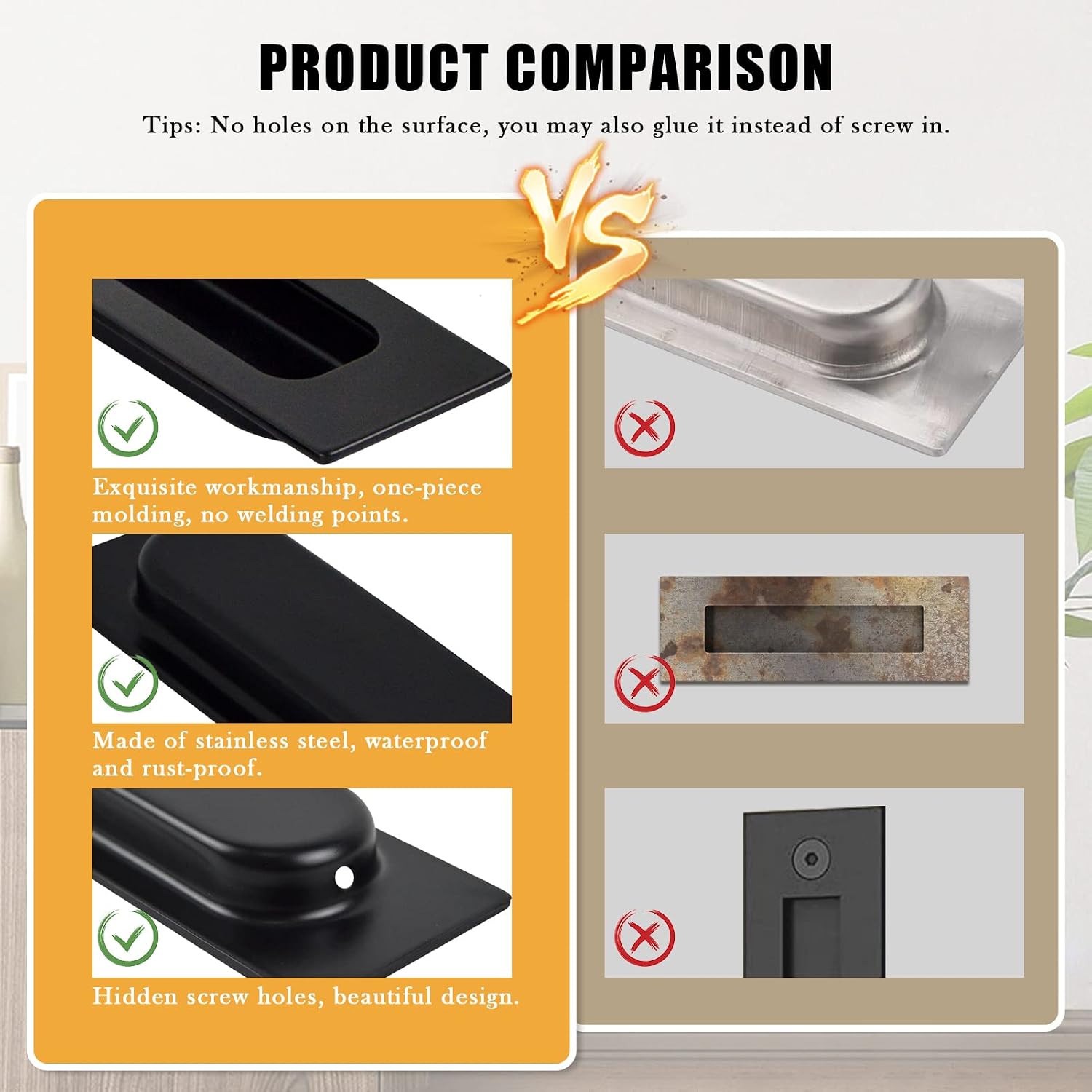 4PCS Sliding Door Pulls Flush Door Handles, 4-3/4'' Flush Pulls Rectangular Recessed Door Handles, Closet Door Finger Pulls for Drawer Cabinet, Matte Black