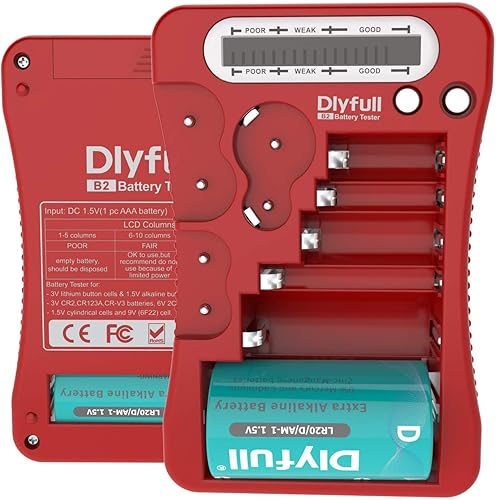 Dlyfull Battery Tester, LCD Display Universal Battery Checker for AA AAA C D 9V CR2032 CR123A CR2 CRV3 2CR5 CRP2 1.5V/3V Button Cell Batteries, 1x AAA Batteries Included