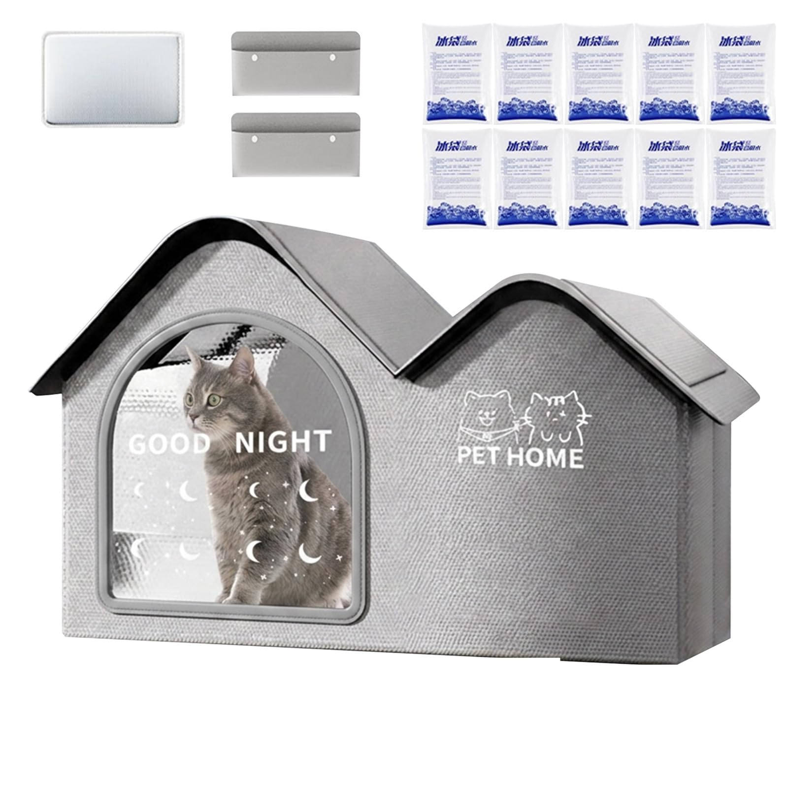 Maison Rafraîchissante Chat,Maison pour Chat avec Climatiseur et Sac de Glace,Maison rafraîchissante Pliable pour Animaux de Compagnie,Maison de Refroidissement pour Animaux avec 10 Sacs de Glace,L