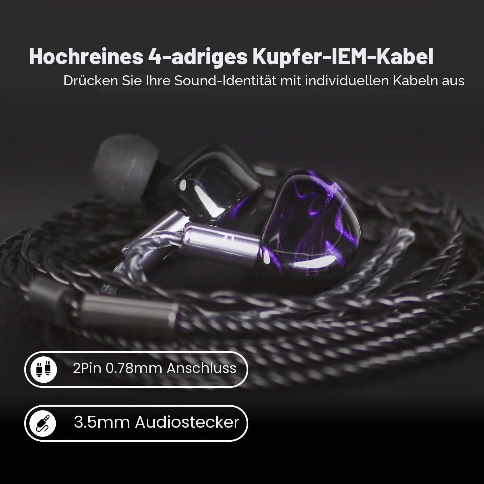 Kiwi Ears Cadenza In-Ear-Monitor, 10 mm Beryllium Dynamic Driver IEM Kopfhörer, HiFi-Studio-Kopfhörer mit 3D-gedrucktem Hohlraum, abnehmbares 2-poliges IEM-Kabel für audiophile Musiker