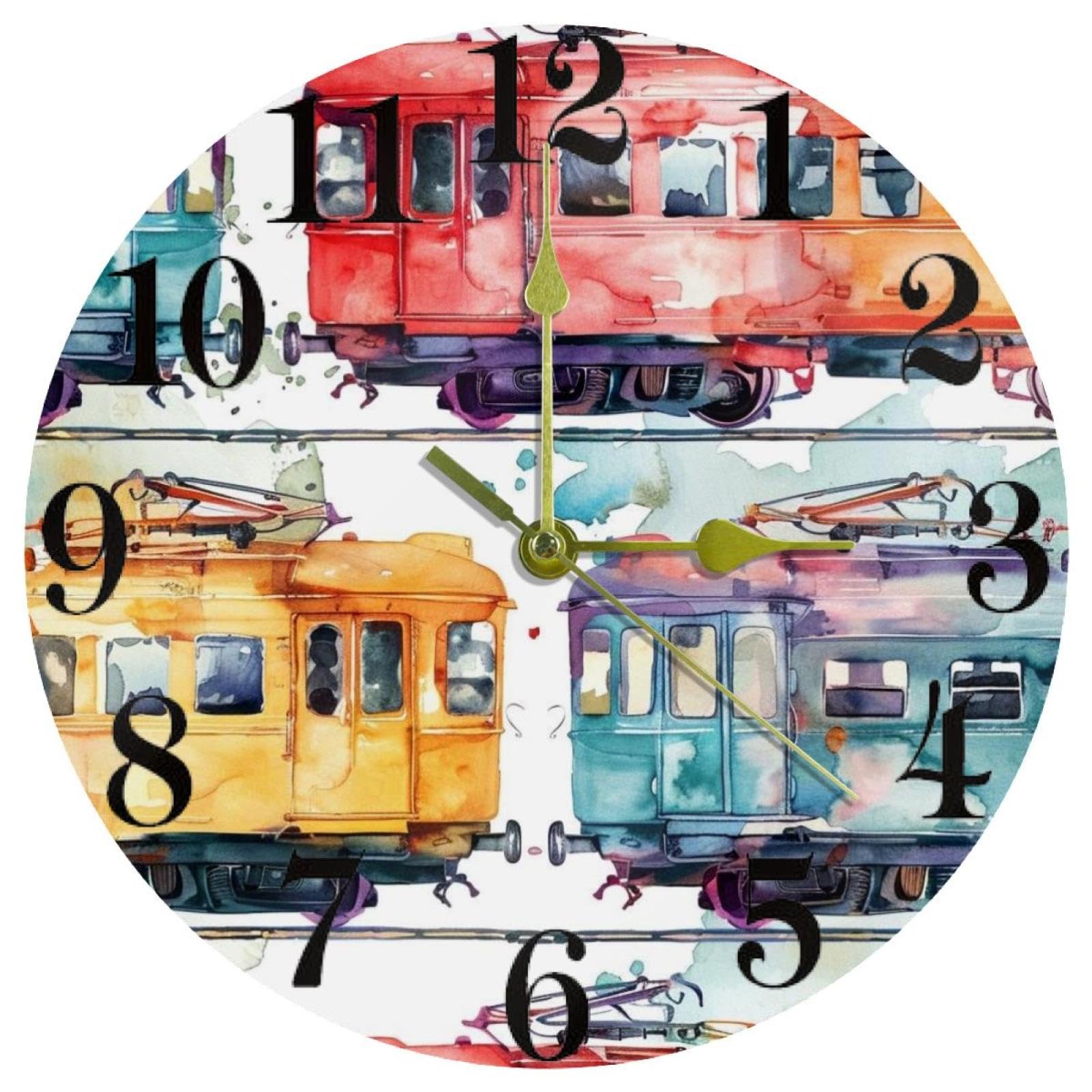 Horloge murale silencieuse à quartz sans tic-tac au motif de train coloré