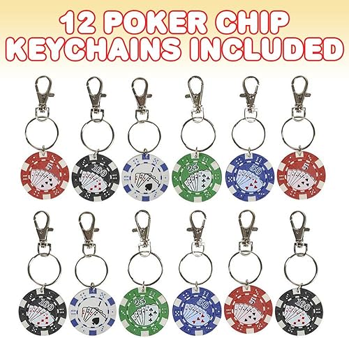 Miniatura 2 de ArtCreativity Llaveros de fichas de póquer para niños, paquete de 12, divertido mosquetón con clip para mochila, bolso, equipaje, recuerdos de