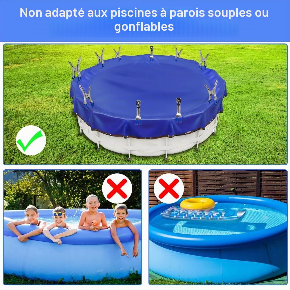 Golgner Lot de 12 pinces en métal pour piscines hors-sol, pinces en métal pour couverture de piscine, pinces de serrage avec forte force de serrage, pinces à ressort avec film de protection pour