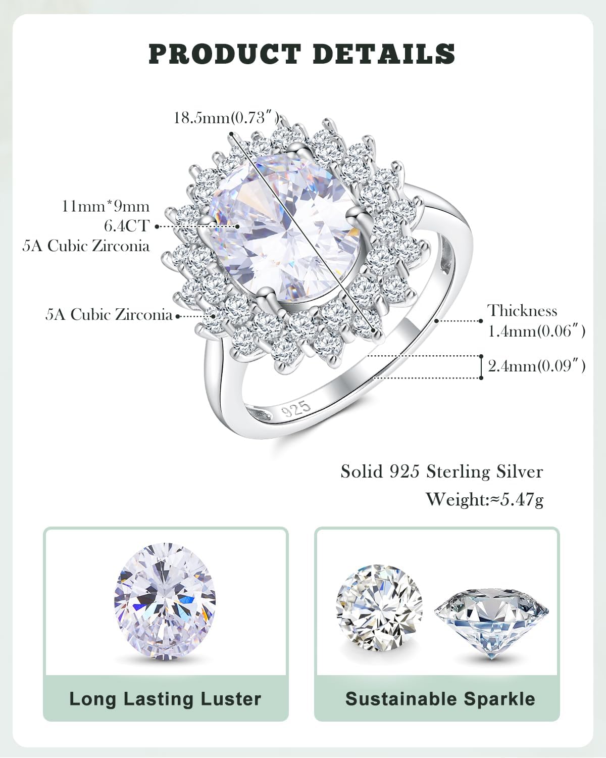 925 Sterling Silver Oval Gemstone Engagement Ring 12 Month Birthstone Halo Rings for Women Size 6 to 10 Cocktail Anniversary Jewelry - Image 5