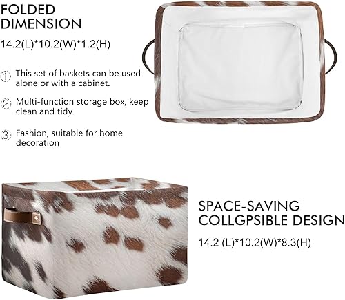 Miniatura 3 de xigua Cesta de almacenamiento de medias con estampado de vaca, contenedores de almacenamiento de lona duradera con asas, cajas de almacenamiento