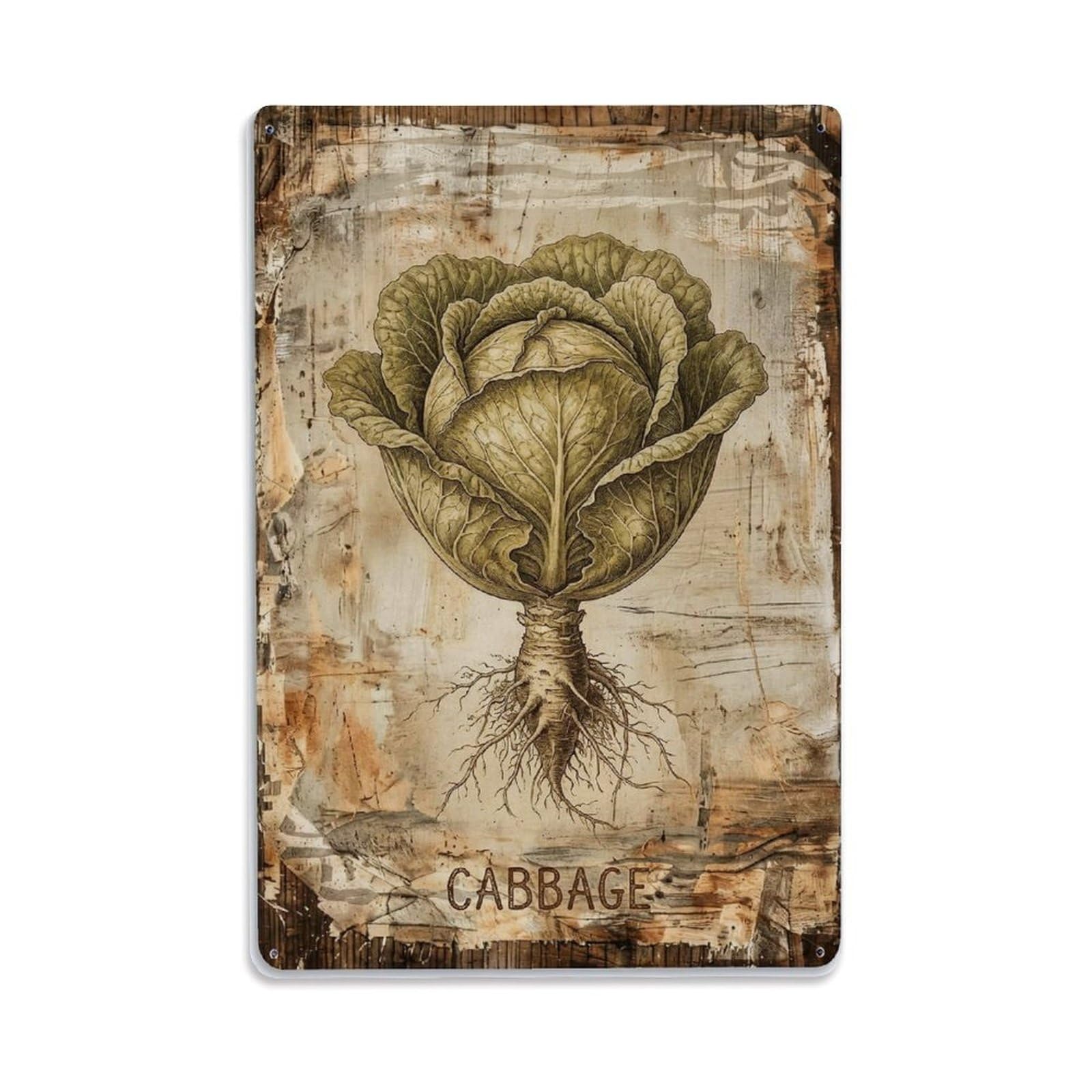 Cabbage Head Vegetable Vintage Metal Tin Sign Plaque Wall Decor for Cafe, Club, Garden Metal Poster 8x12Inch