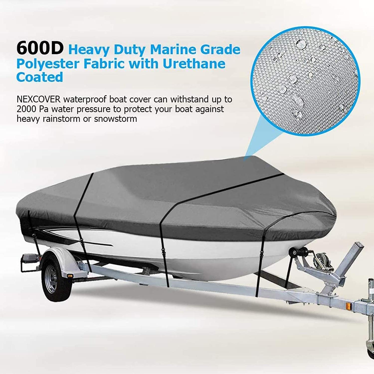 Bâche De Bateau Imperméable 600D - Taille Pour 21-24 Pieds, Double Couche, Anti-UV, Avec 11 Sangles Coupe-vent - Pour Coque En V - 12