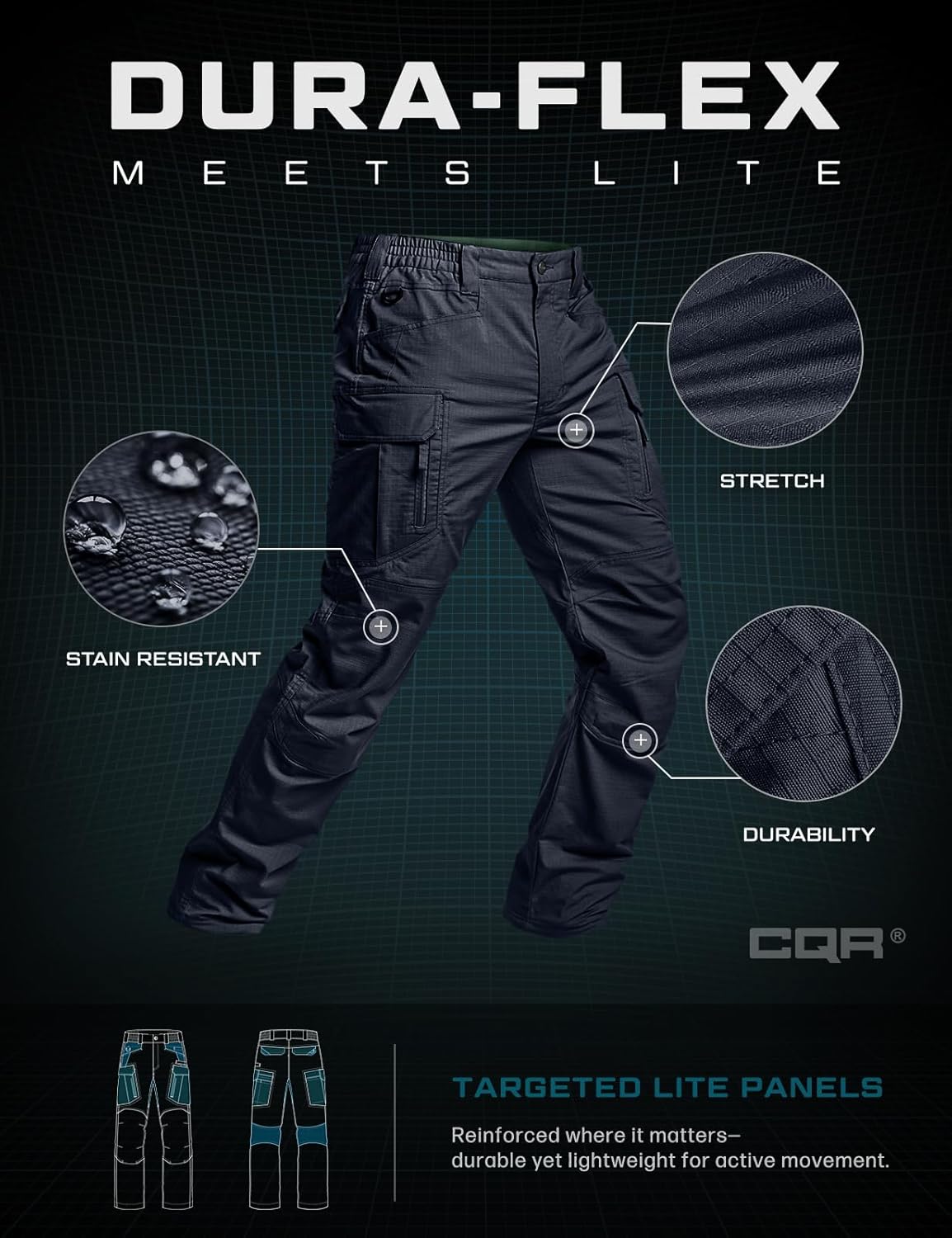 CQR Men's Flex Stretch Tactical Pants, Water Resistant Ripstop Cargo Pants, Lightweight EDC Outdoor Work Hiking Pants - Image 8