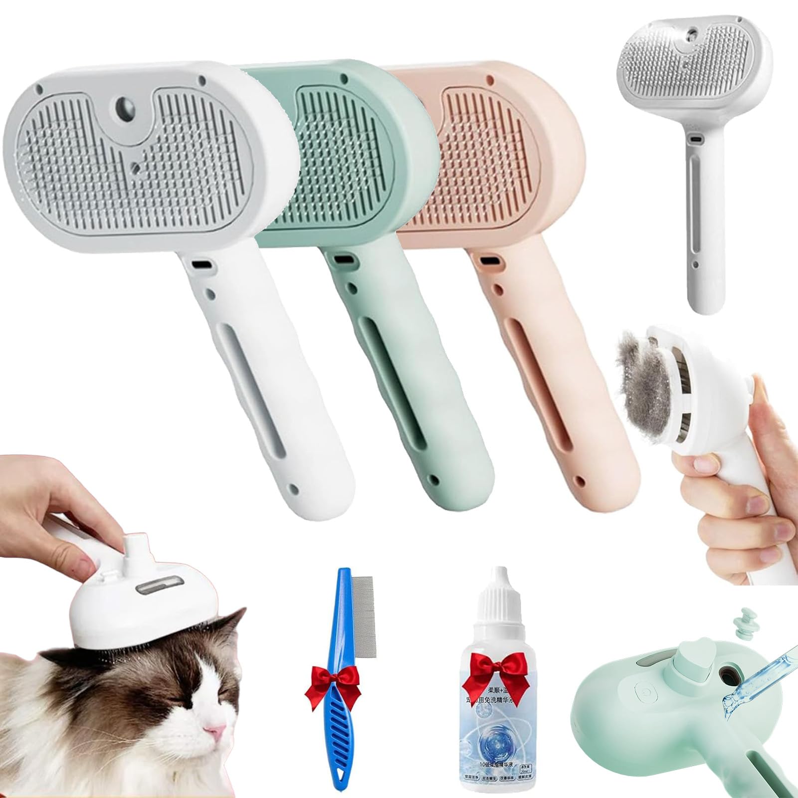 Kivori - Cepillo de aseo para mascotas, peine de depilación en aerosol para mascotas, cepillo de vapor para mascotas, cepillo de aseo para perros, gatos, cepillo de aseo para mascotas con rociador y