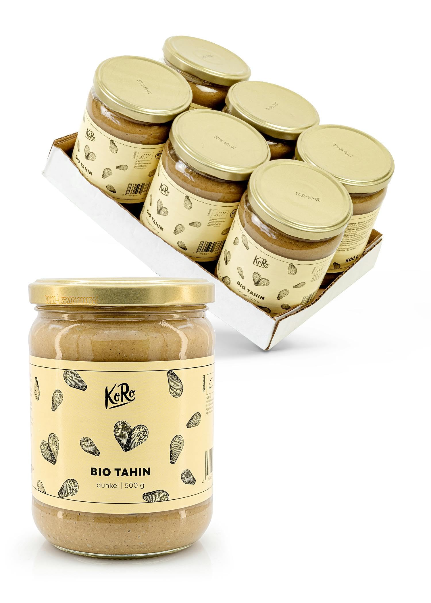 KoRo - Tahina scura bio 6 x 500 g - 100% semi di sesamo non decorticati - Ideale per hummus e salse - Extra cremosa - Senza additivi