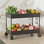 Kitchen Storage Trolley, Plastic Rack with Wheels, Lightweight, Rust-Proof, Space-Saving, for Vegetables, Fruits and Daily Essentials (Black, 2-leyer)