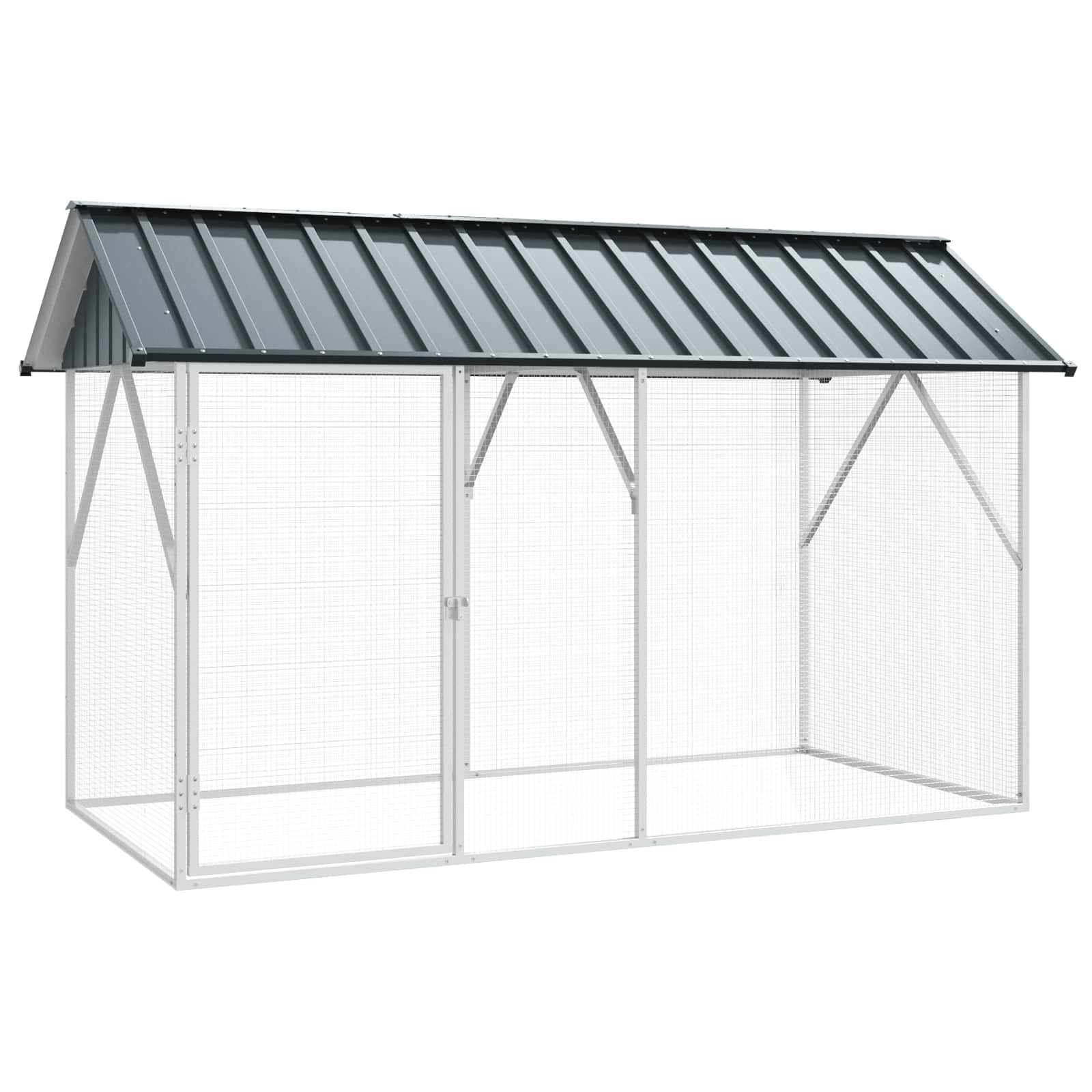 Vogelkäfig Anthrazit Verzinkter Stahl, Garten und Terrasse, modernes, stabiles Vogelhaus, offener Raum für Vögel, rechteckiger Käfig 112 x 227 x 141 cm