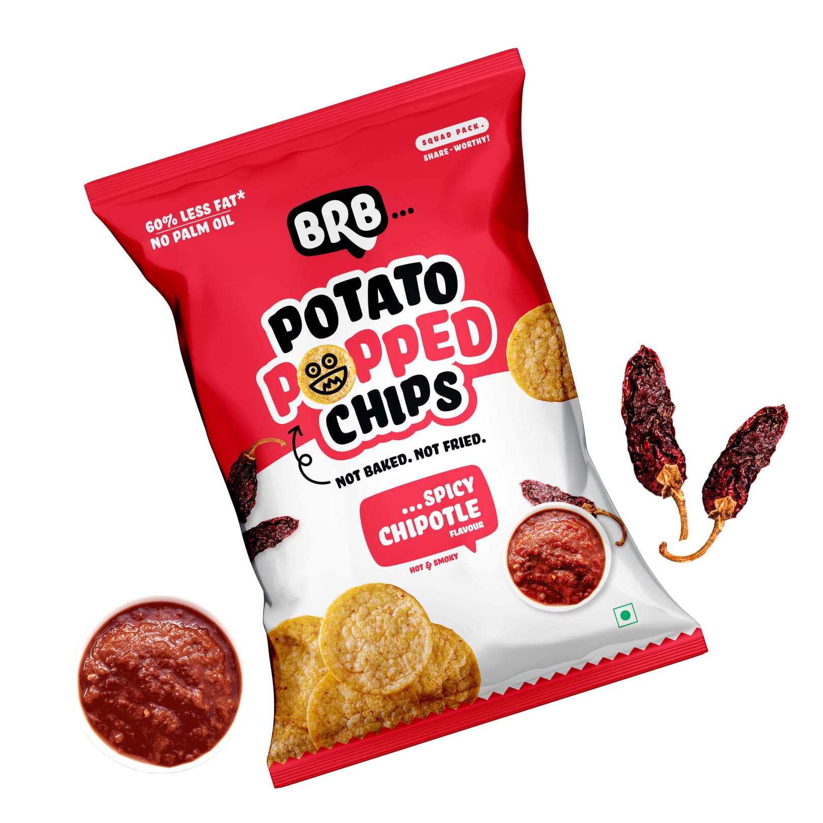 Popped Potato Chips | Spicy Chipotle Flavour | Not Fried, Not Baked | 60% Less Oil, Lower Calorie, Healthy Snack | 48g/51g Pack (weight may vary)