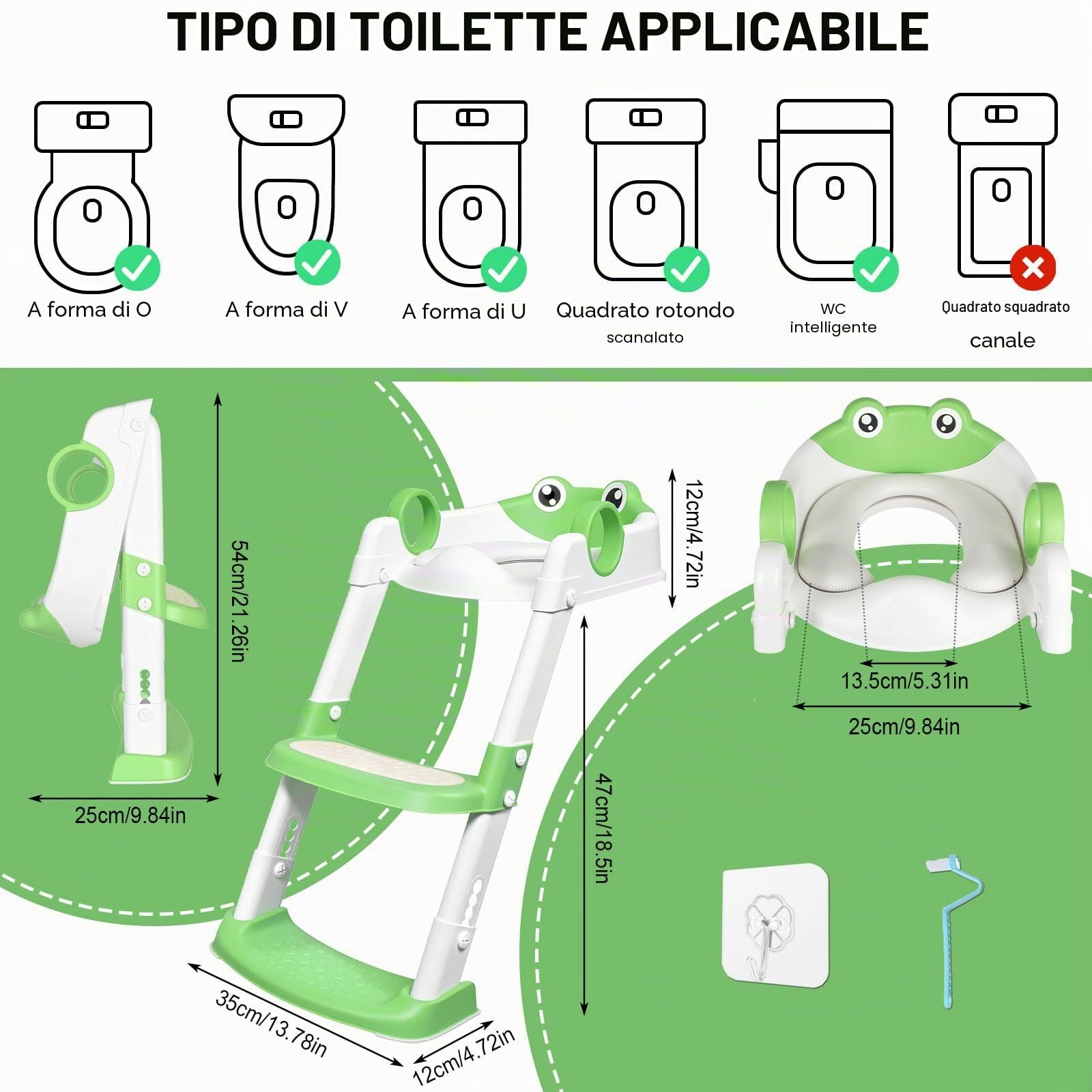 Riduttore WC Bambini,Sedile Wc per Bambini,Scaletta Wc per Bambini Pieghevole,Pieghevole Regolabile in Altezza, con PVC Morbida Seduta Imbottita, pedana antiscivolo anti-spruzzo,per V,U,O