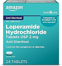 Amazon Basic Care Loperamide Hydrochloride Tablets, 2 mg, Anti-Diarrheal, 24 Count (Pack of 1) (Packaging may vary)