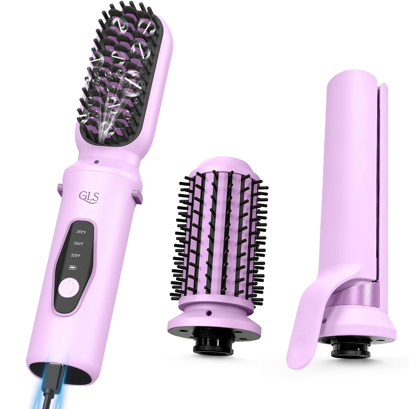 GLS 3-in-1 cordless hair straightener brush set