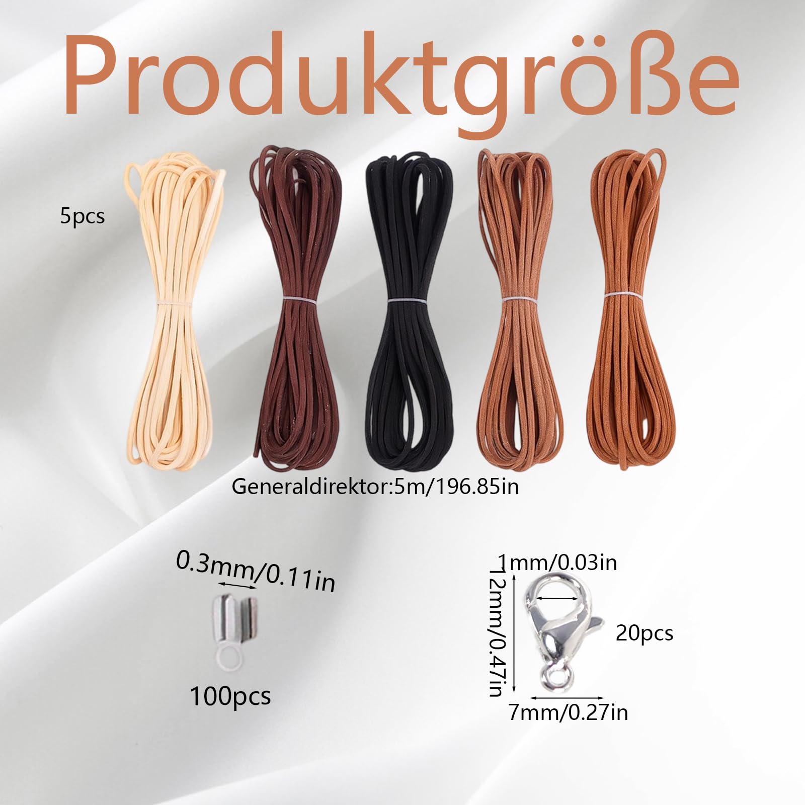 Produktbild von Luckaide Lederband, 8 Stück Lederschnur 2.6mm, 40m Lederbänder Meterware, Lederbänder Für Ketten
