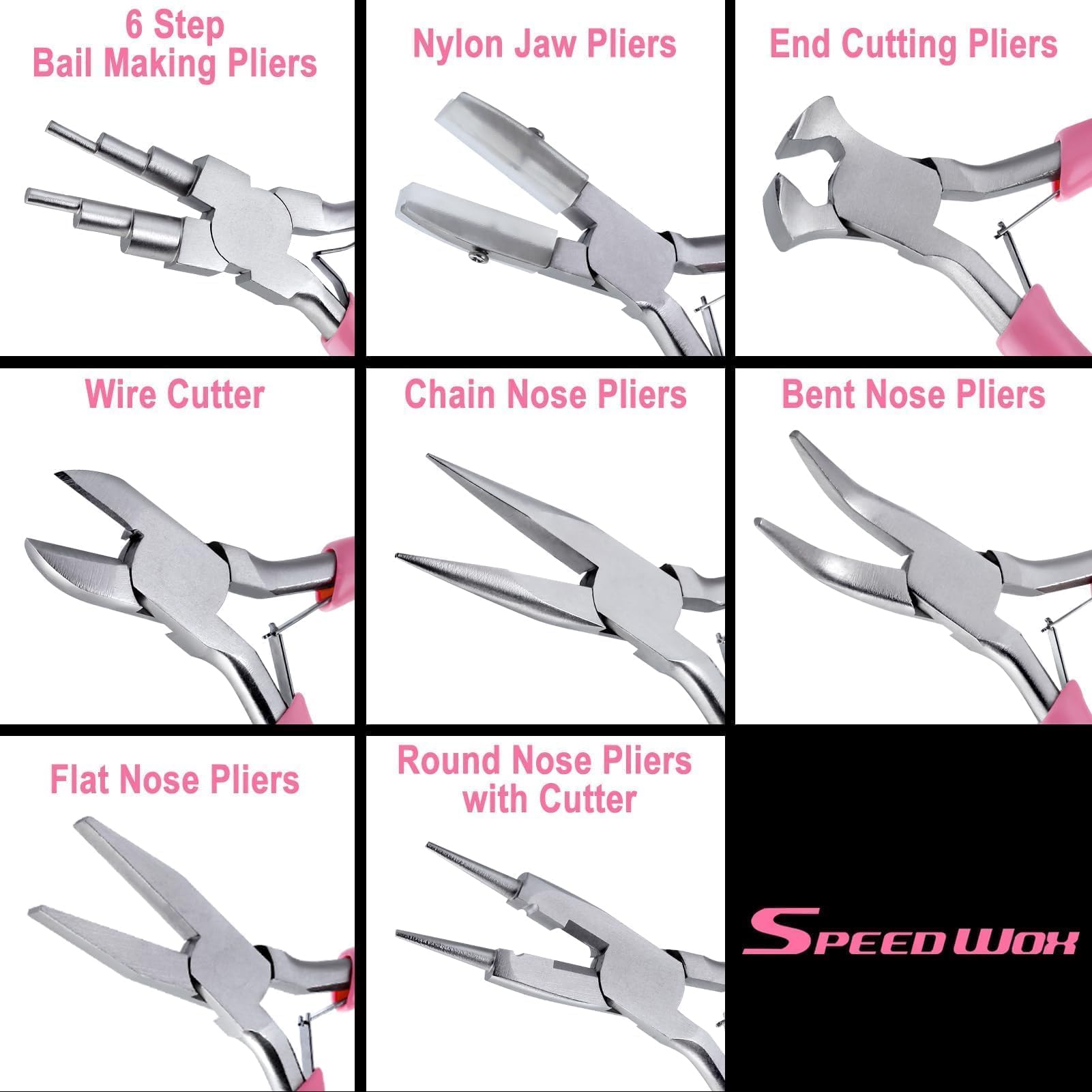 SPEEDWOX Set di 8 pinze per gioielli strumenti per la creazione di gioielli Pinze a becco piatto in nylon Pinze a becco piatto con estremità a mascella liscia taglio naso lungo piegato naso diagonale