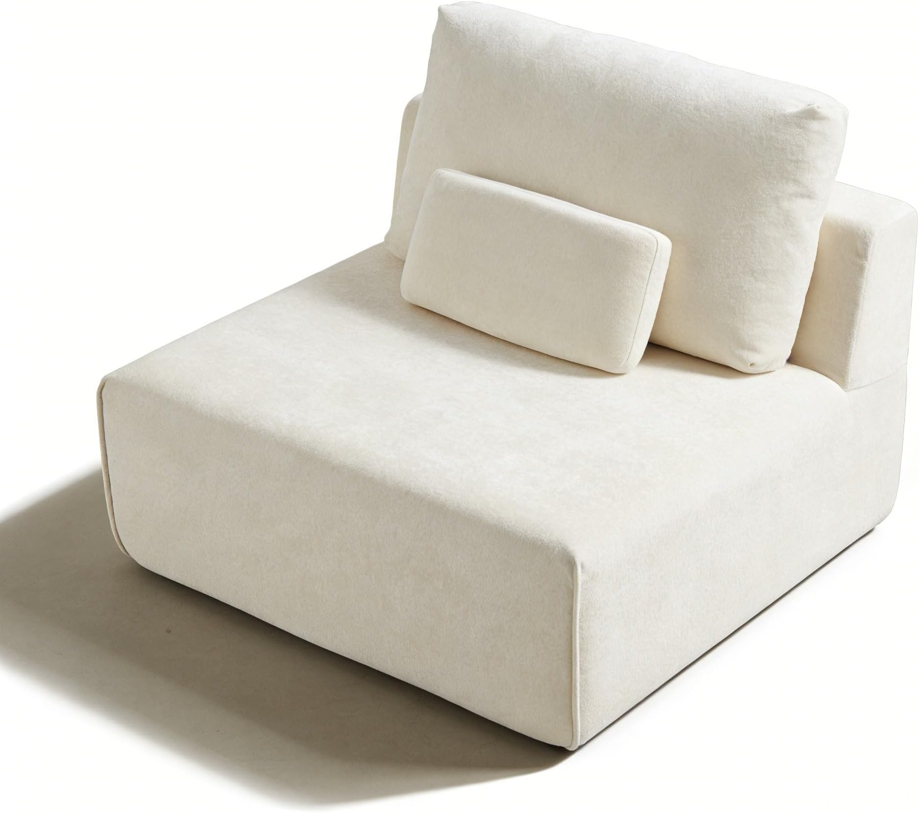 Modular Single Sofa Couch, Beige Plush Velvet No-Assembly Compressed Sofa, Deep-Seat Lounge Chair for Small Spaces Living Rooms Apartments Dorms